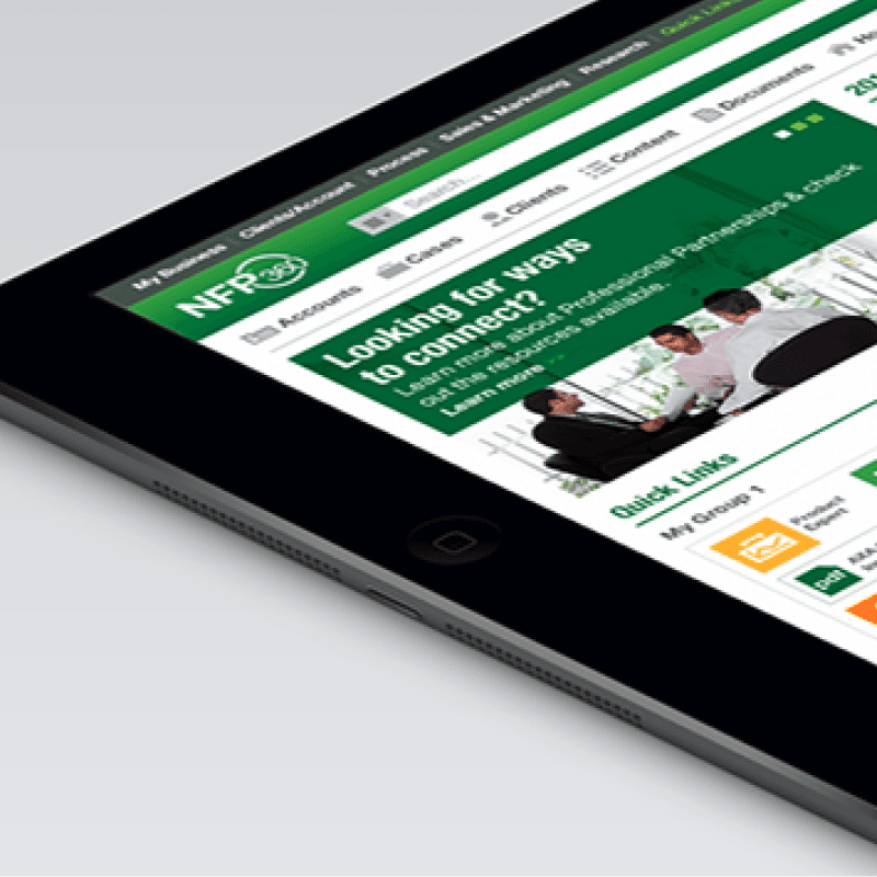 Website design displayed on a tablet