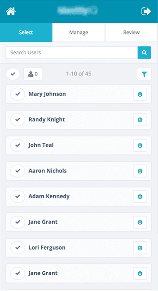 Shipped mobile IdentityIQ screen for selecting users