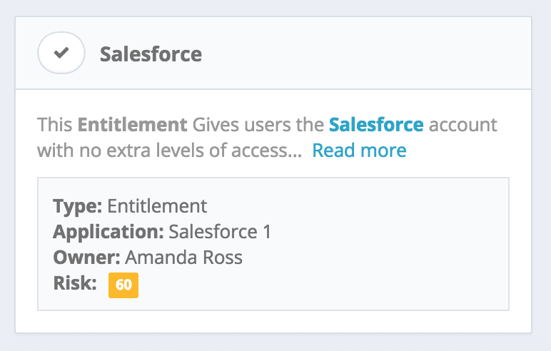 Role card design for the IdentityIQ Manage Access workflow